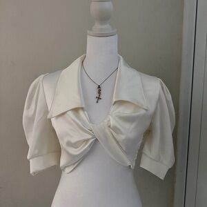 Ivory Twist-Front Crop Top with Notch Collar